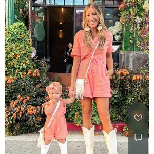 Pink Lily Button Coral Romper